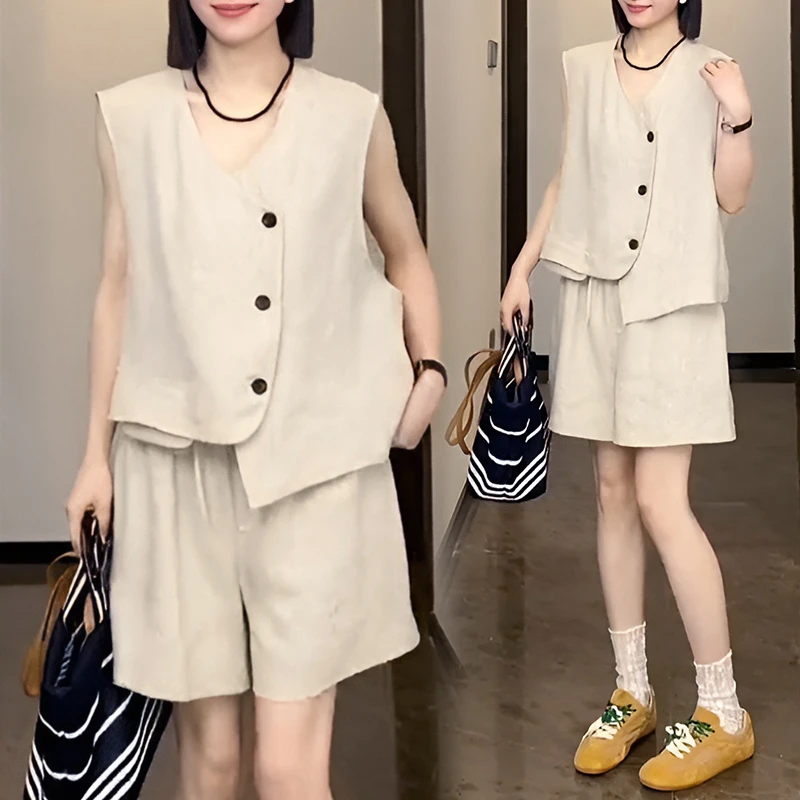 欧货气质短款V领上衣短裤西装两件套女夏夏季V领西装马甲两件套