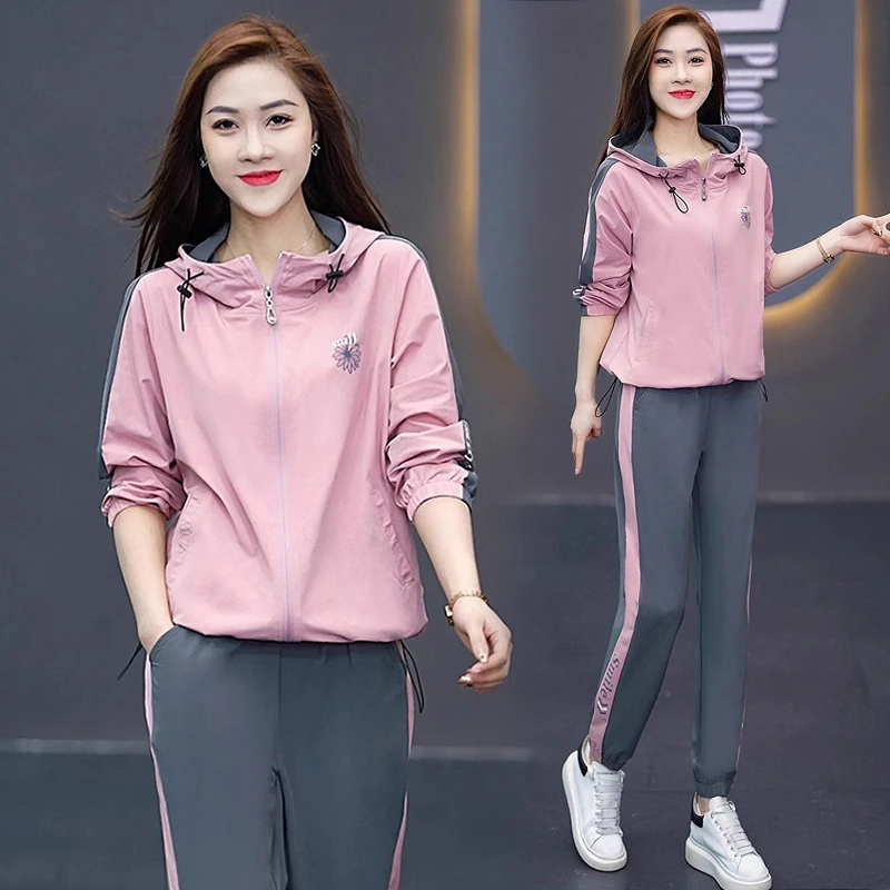 休闲运动套装女春秋2025新款长袖外套束秋季薄外套女休闲运动套装