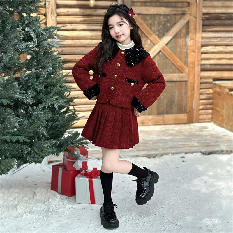 冬天裙子女童秋冬2024新款儿童圣诞节服装女孩大童小香风新年衣服