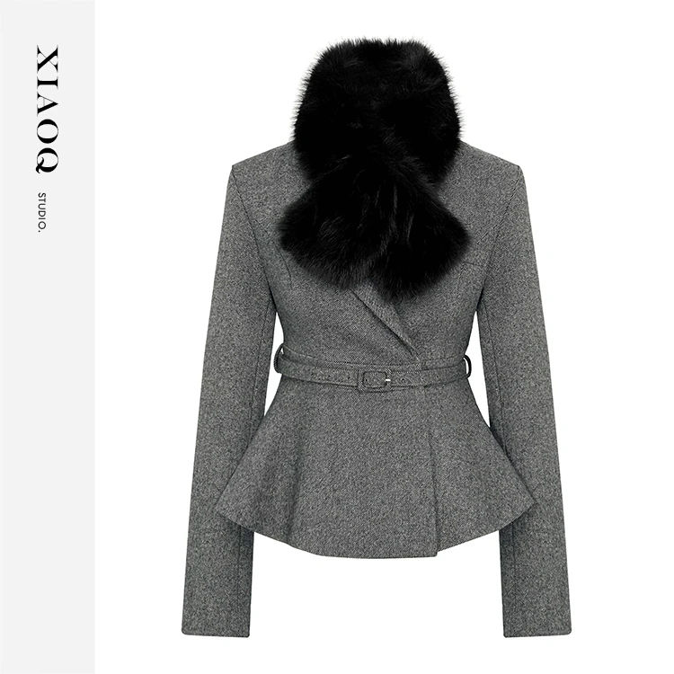 XIAOQ「怪兽小姐」复古保暖西装短外套女秋冬季女性化（含毛领）63455