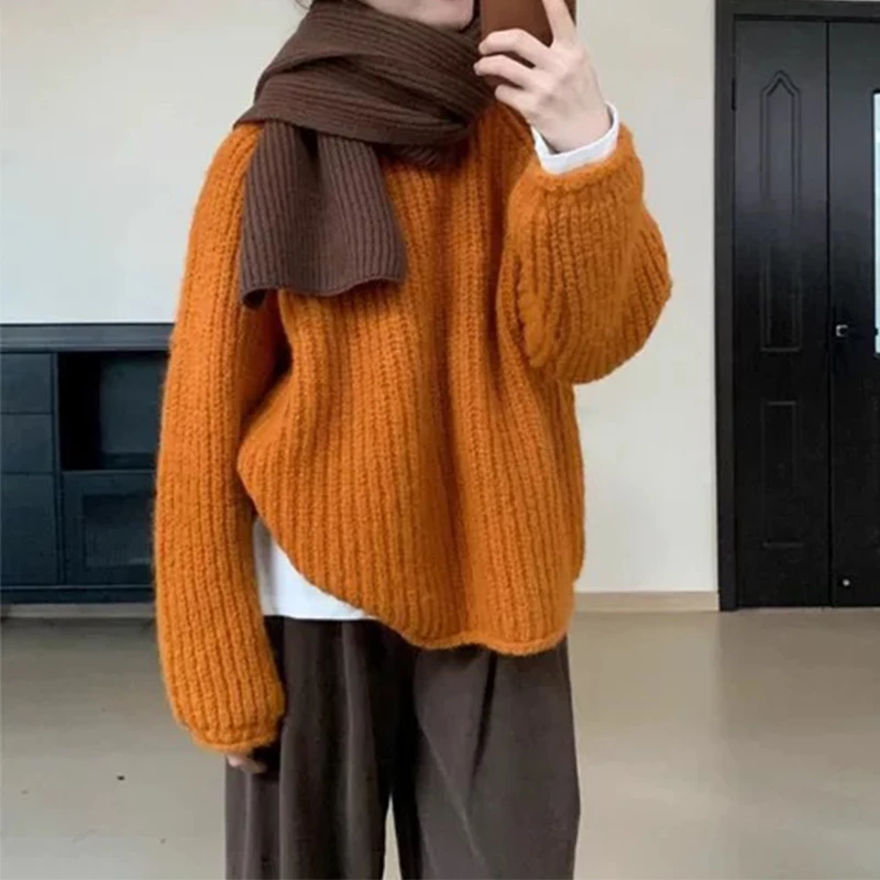 【南瓜橘毛衣】复古圆领韩系慵懒风高级感针织套头毛衣