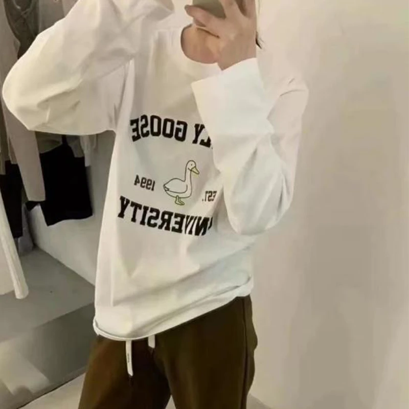 新款圆领卡通字母宽松休闲减龄长袖T恤MXQJ899
