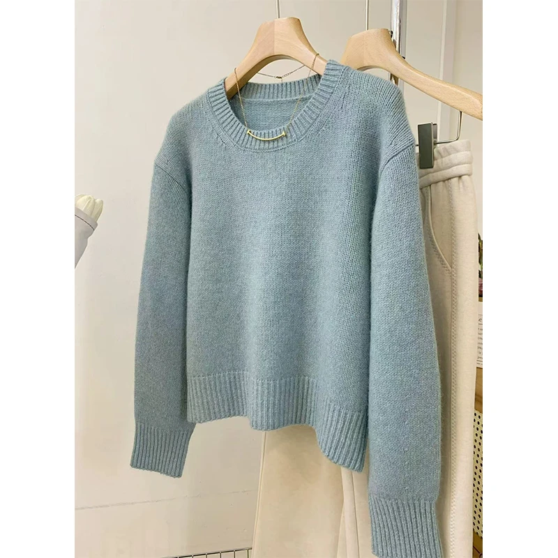 【Tiffany蓝~亮丝毛衣】法式高级感纯色套头针织衫上衣女XO221