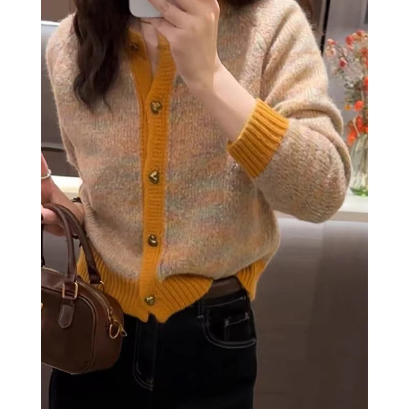 【花纱小香风】百搭撞色气质设计感针织开衫ZJC107