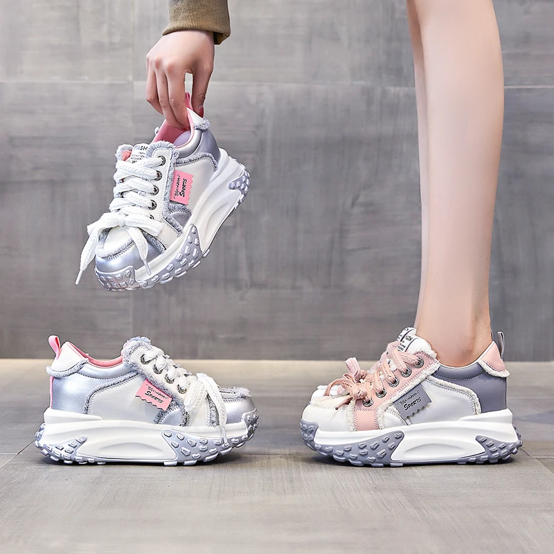 小个子增高8公分2024春夏新款老爹鞋女时尚百搭ins厚底透气小白鞋