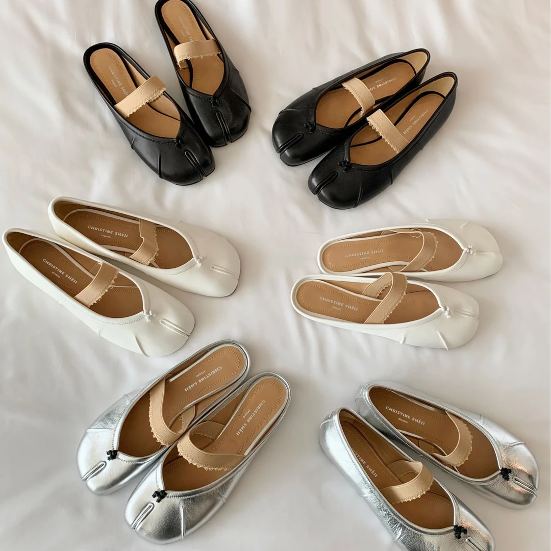 【sheii苏茵茵】小羊皮分趾猪蹄平底玛丽珍单鞋女E4203139