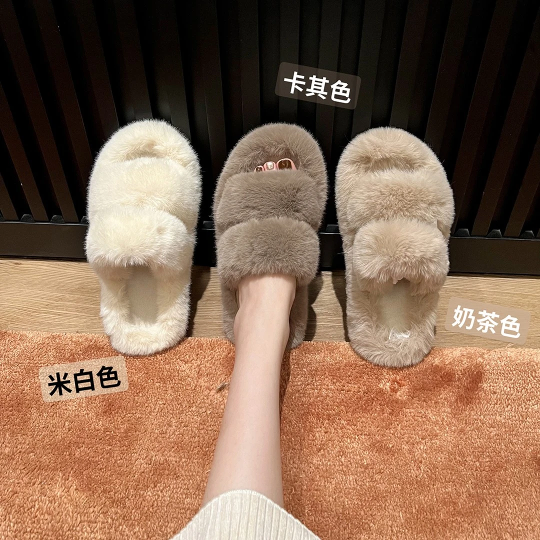 【sheii苏茵茵】温暖甜心~冬季毛绒厚底一字带加绒毛毛拖鞋212T1735
