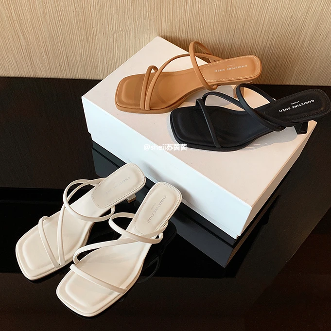 【sheii苏茵茵】极简气质~韩国方头细带小猫跟凉拖女两穿E4205216