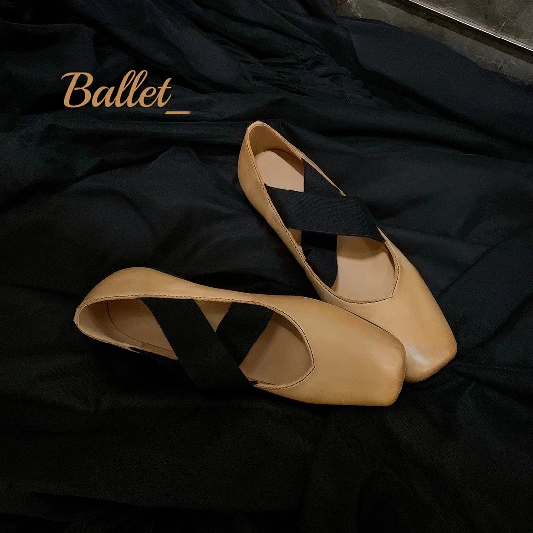 【sheii苏茵茵】水洗工艺～复古百搭交叉粗跟浅口芭蕾鞋女E21C112