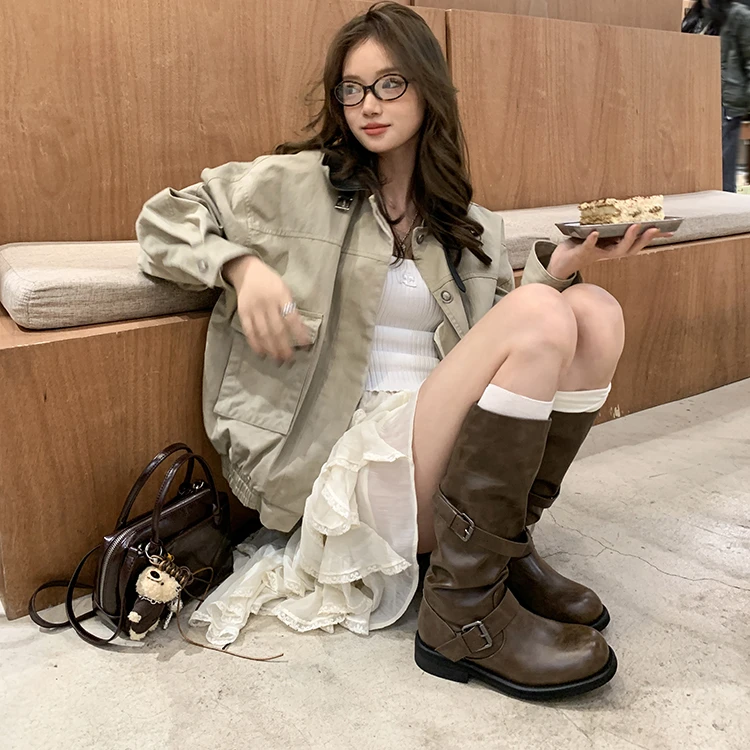 【sheii苏茵茵】张元英同款~做旧中高筒西部靴女骑士靴冬E4415306