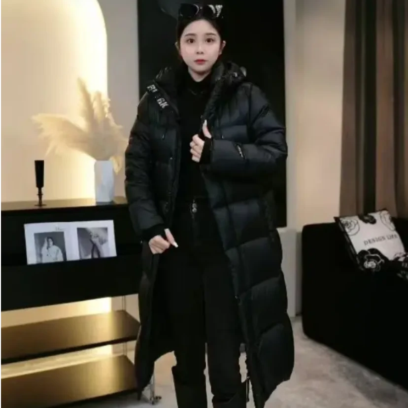 黑金棉服免洗女男中长款过膝加厚情侣冬季新款东北棉衣