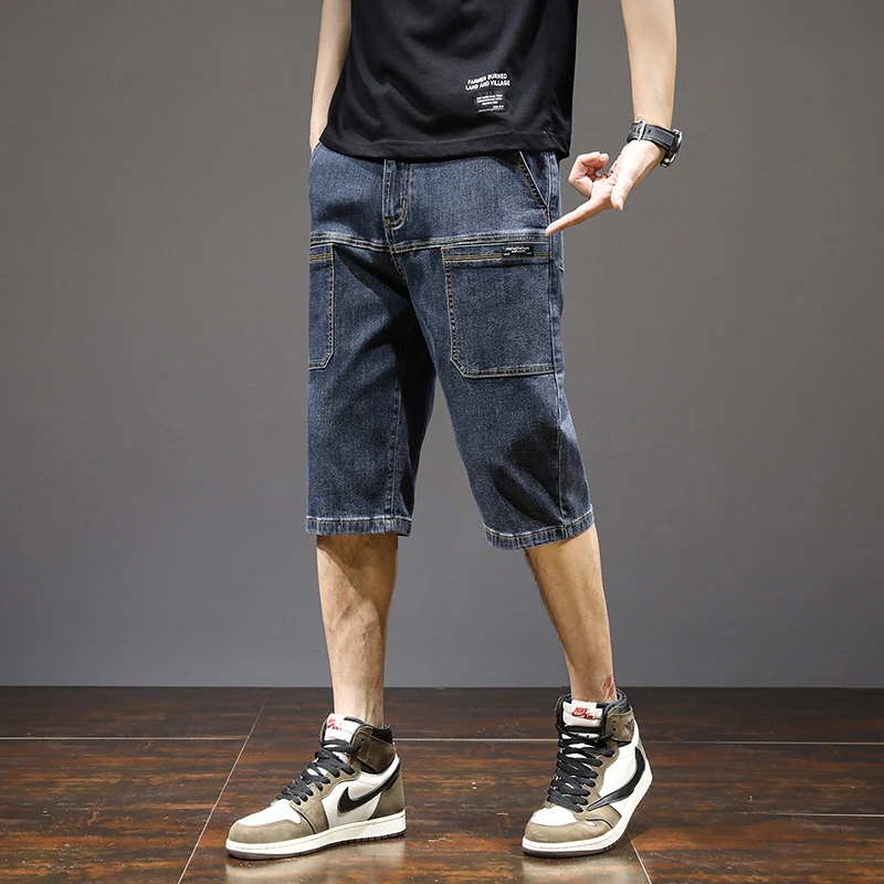 中裤薄款宽松大码夏季中弹力裤子直筒男中腰百搭牛仔裤