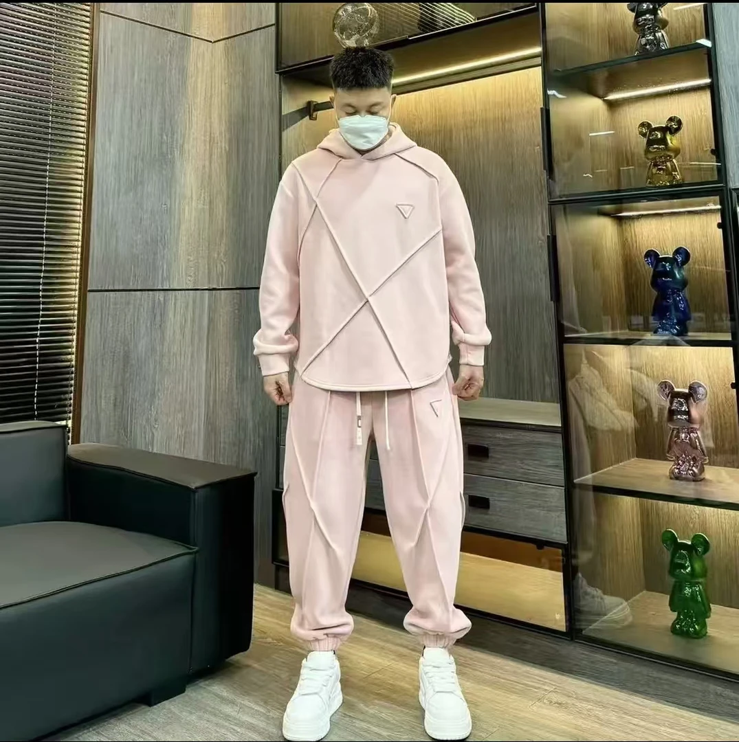 『小宇』xy-7215秋冬加绒加厚宽松百搭男士哈伦裤时尚卫衣休闲套装