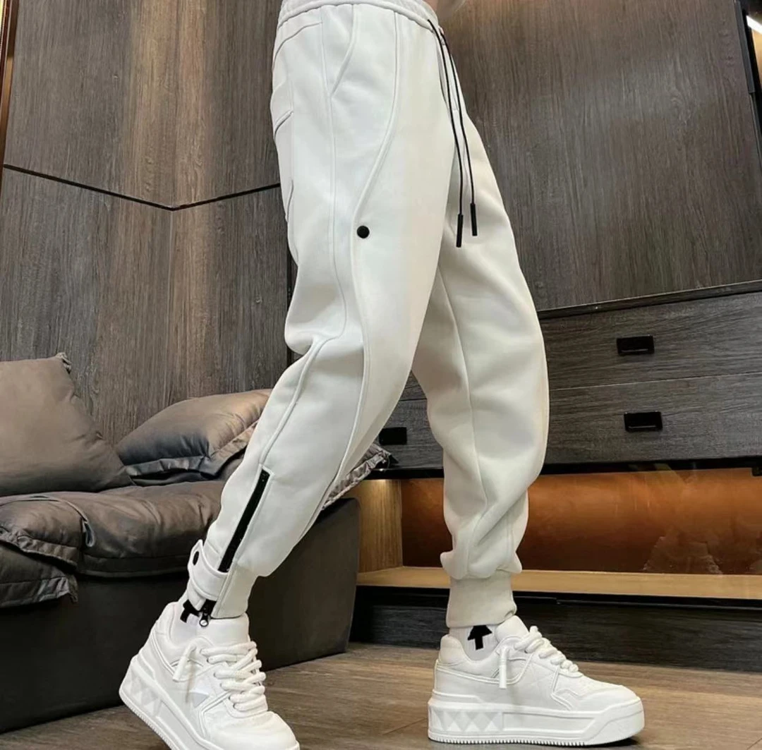 潮牌拉链卫裤男秋季纯色宽松束脚哈伦裤韩版舒适百搭网红休闲裤