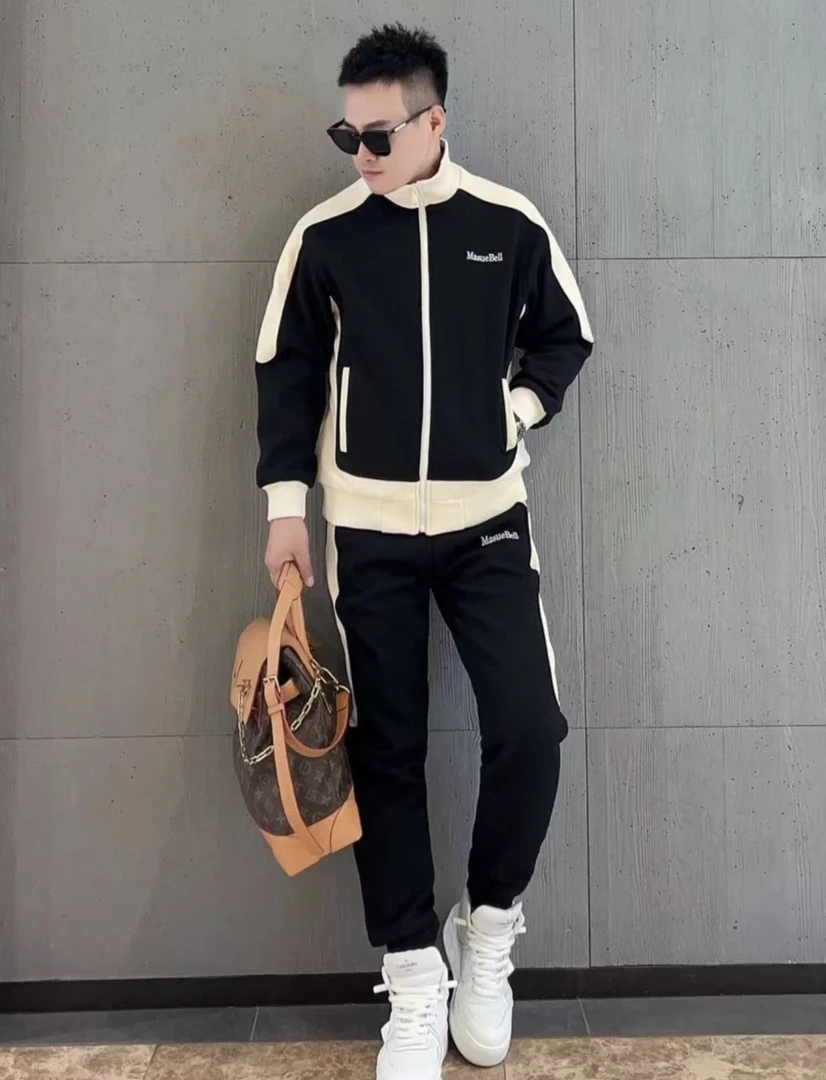 春秋季新款男士休闲套装立领夹克刺绣潮流百搭韩版宽松时尚外套