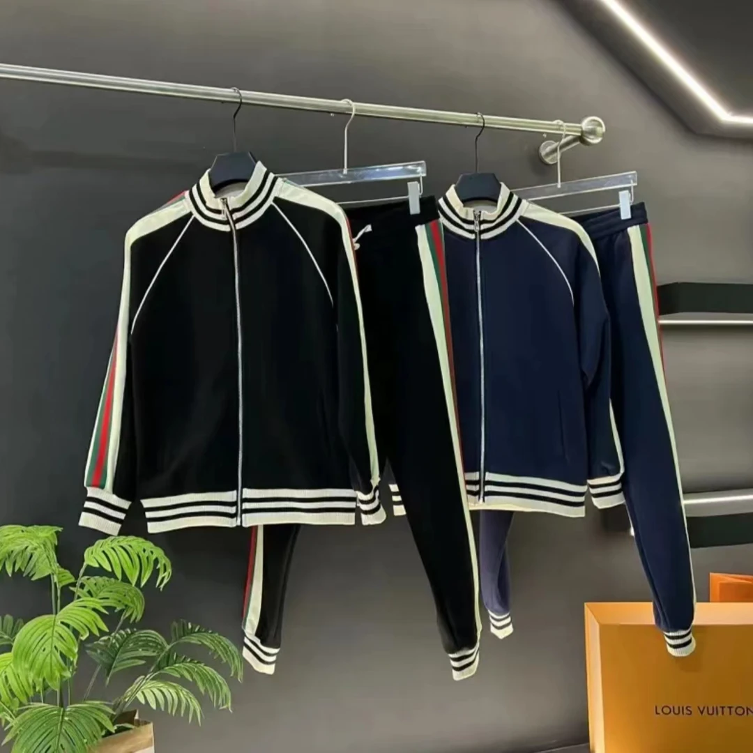 2025秋季新款男士运动休闲套装立领拼接时尚潮流百搭时尚套装爆款