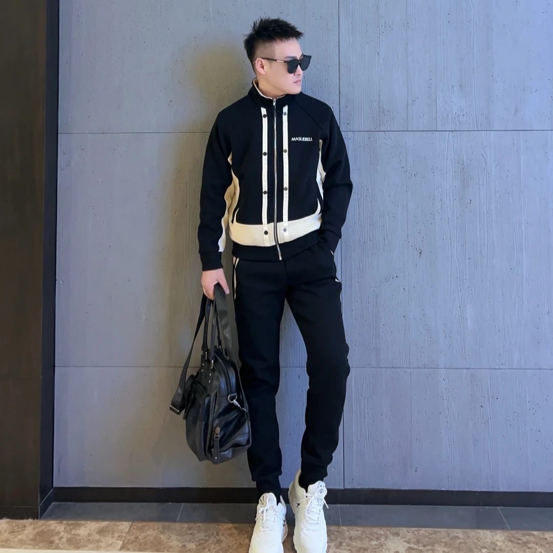 25秋季节新款男士休闲轻奢简约时尚百搭潮流重磅修身立领套装ns