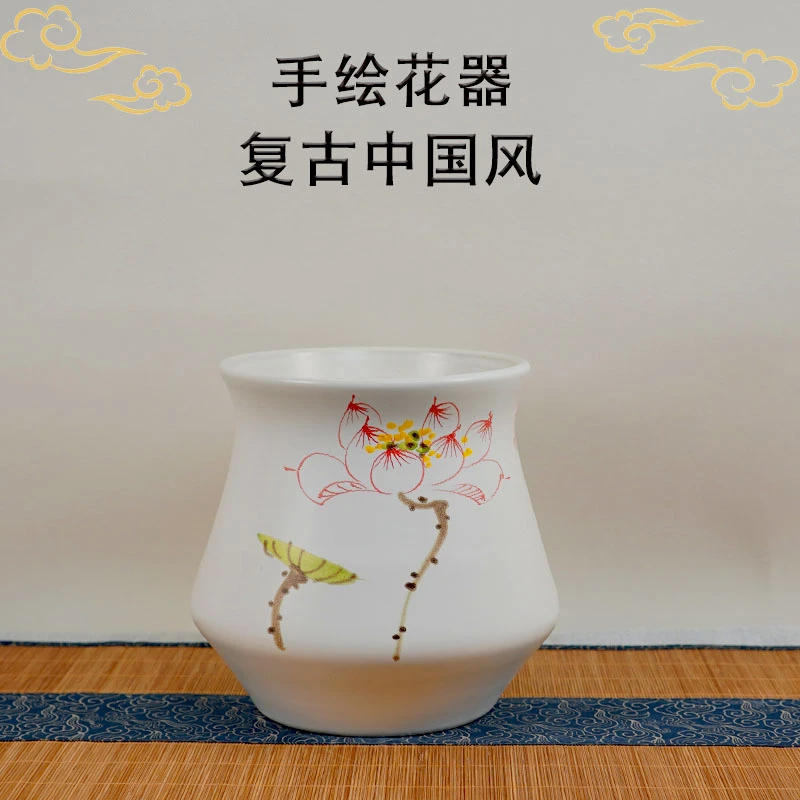 景德镇手绘荷花花盆