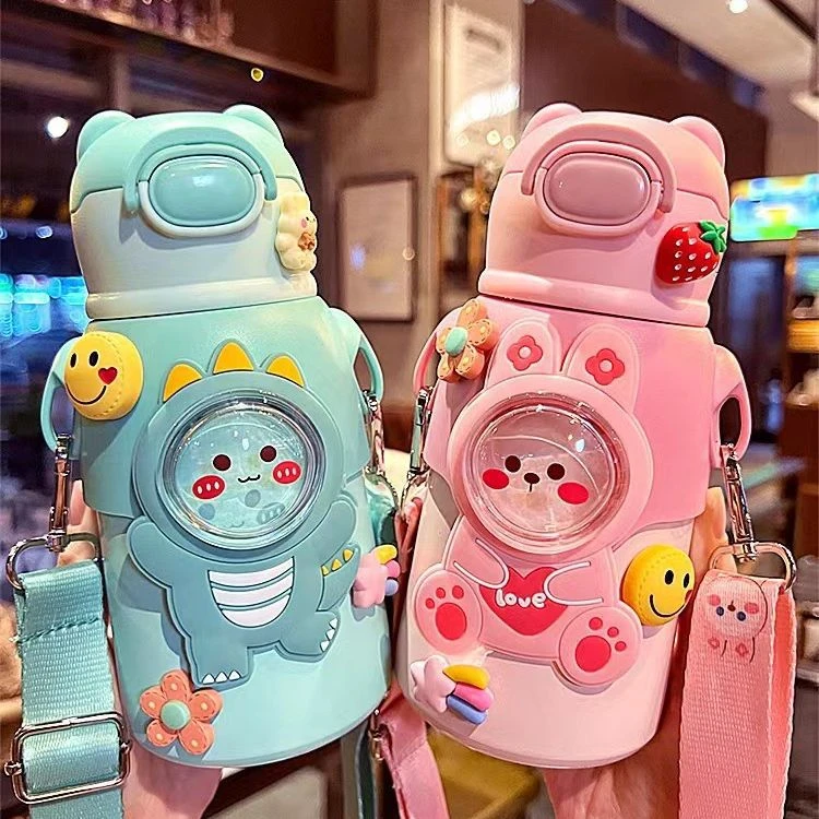 网红可爱卡通儿童保温杯带吸管高颜值便携防摔男女儿童水杯杯子