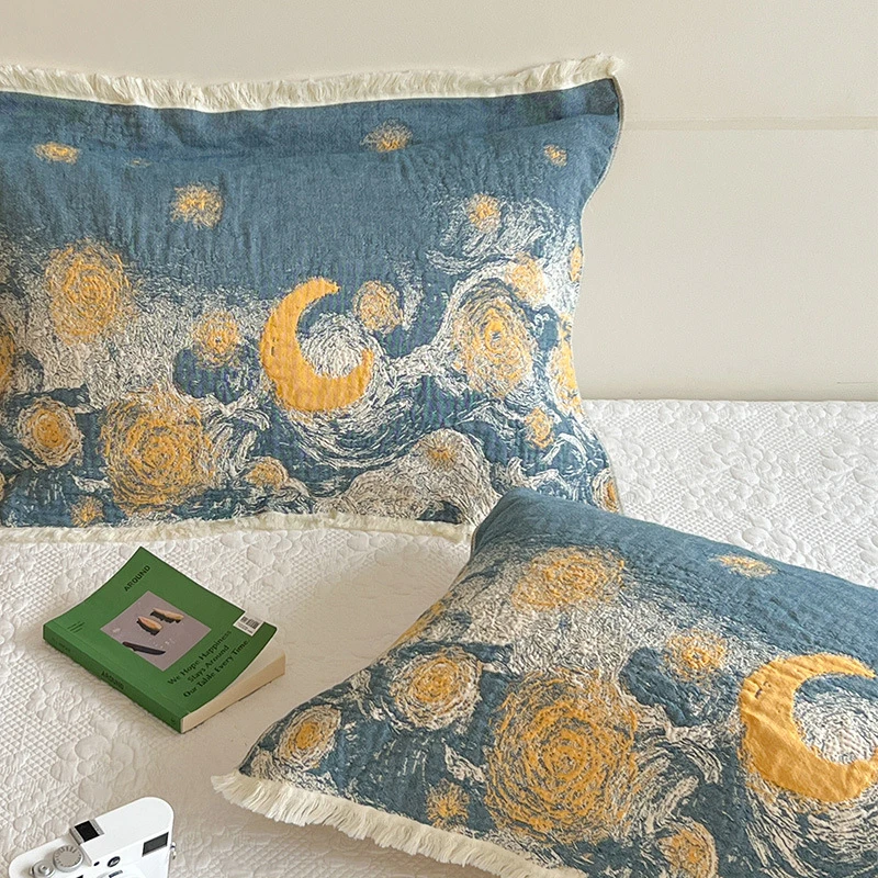 北欧风纯棉纱布流苏枕巾一对装成人情侣学生宿舍加大加厚枕头盖巾