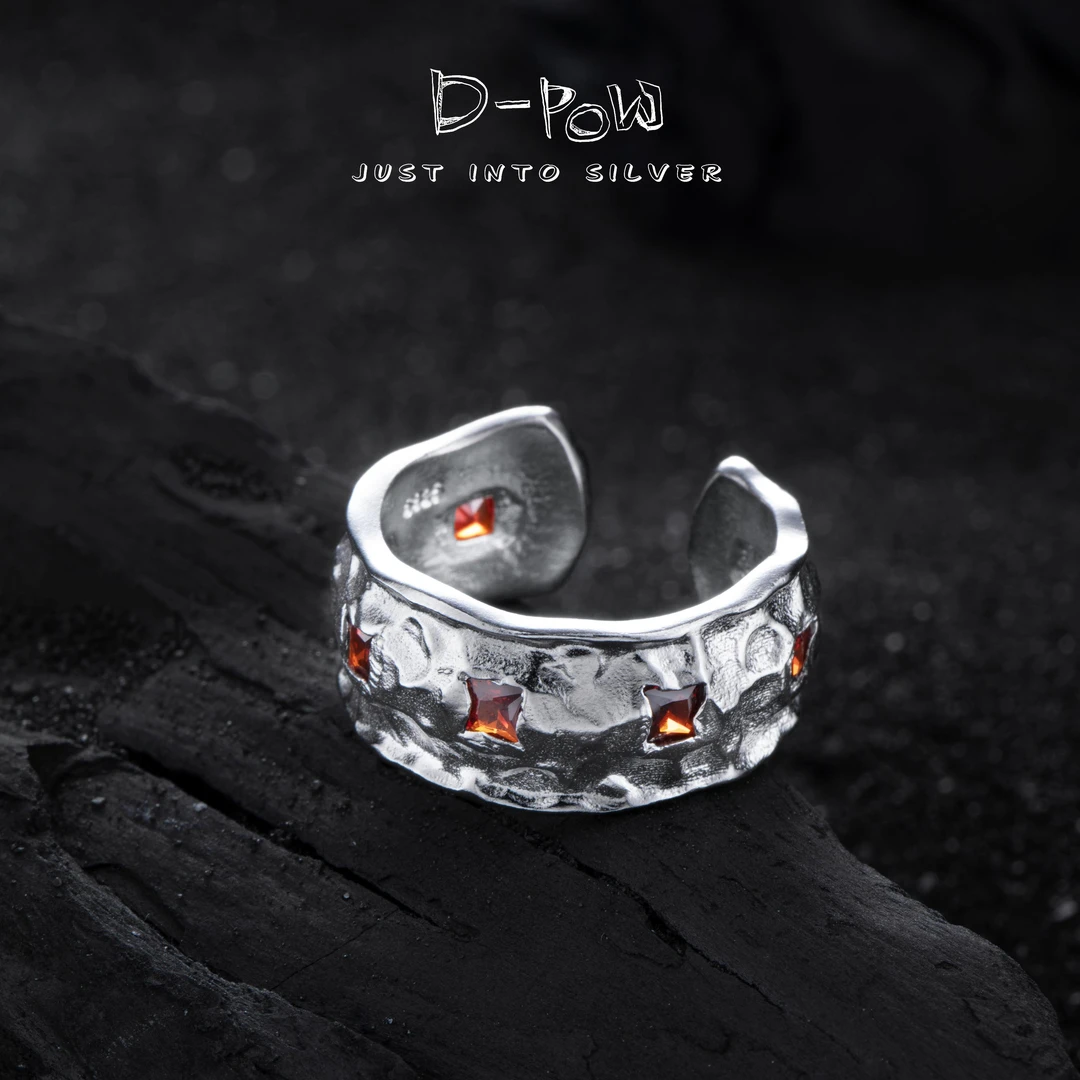 灯小炮 925银合成锆石戒指 古兰拿铁实心宽戒指（3233）银饰百搭