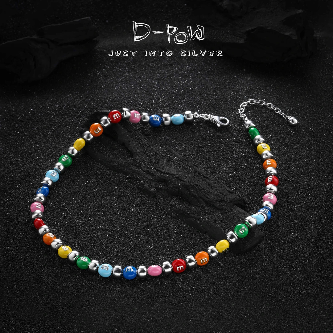 灯小炮 坠链均925银 彩虹巧克力豆项链（7973）