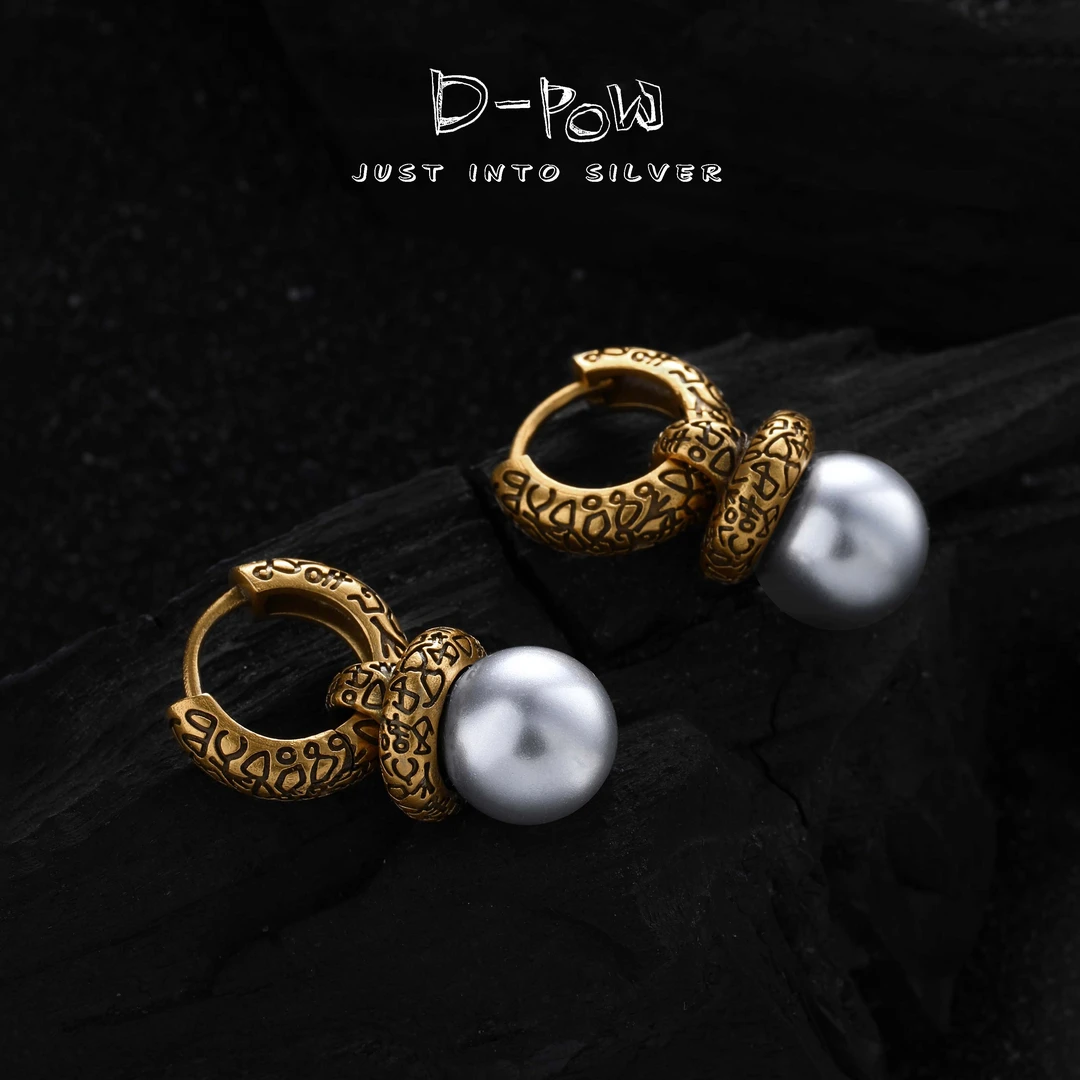 灯小炮 925银仿珍珠耳饰 手工涂鸦腾纹施华洛耳扣（6375）气质轻奢