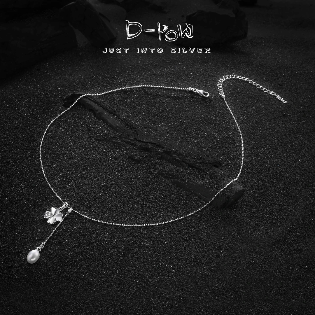 灯小炮 坠链均925银仿珍珠 四叶草项链（46cm）（7573）气质轻奢时尚