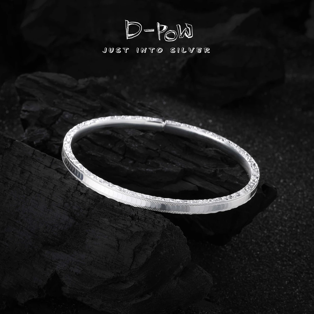 灯小炮 足银手镯 冰冰鳞鳞满闪足银手镯（7653）时尚轻奢气质