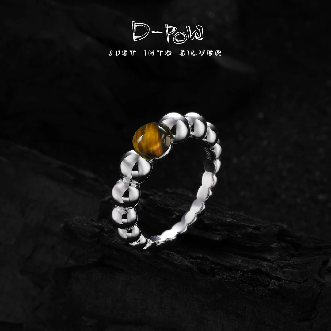 灯小炮 925银戒指 虎眼泡泡珠实心高定戒指（7049）时尚百搭简约