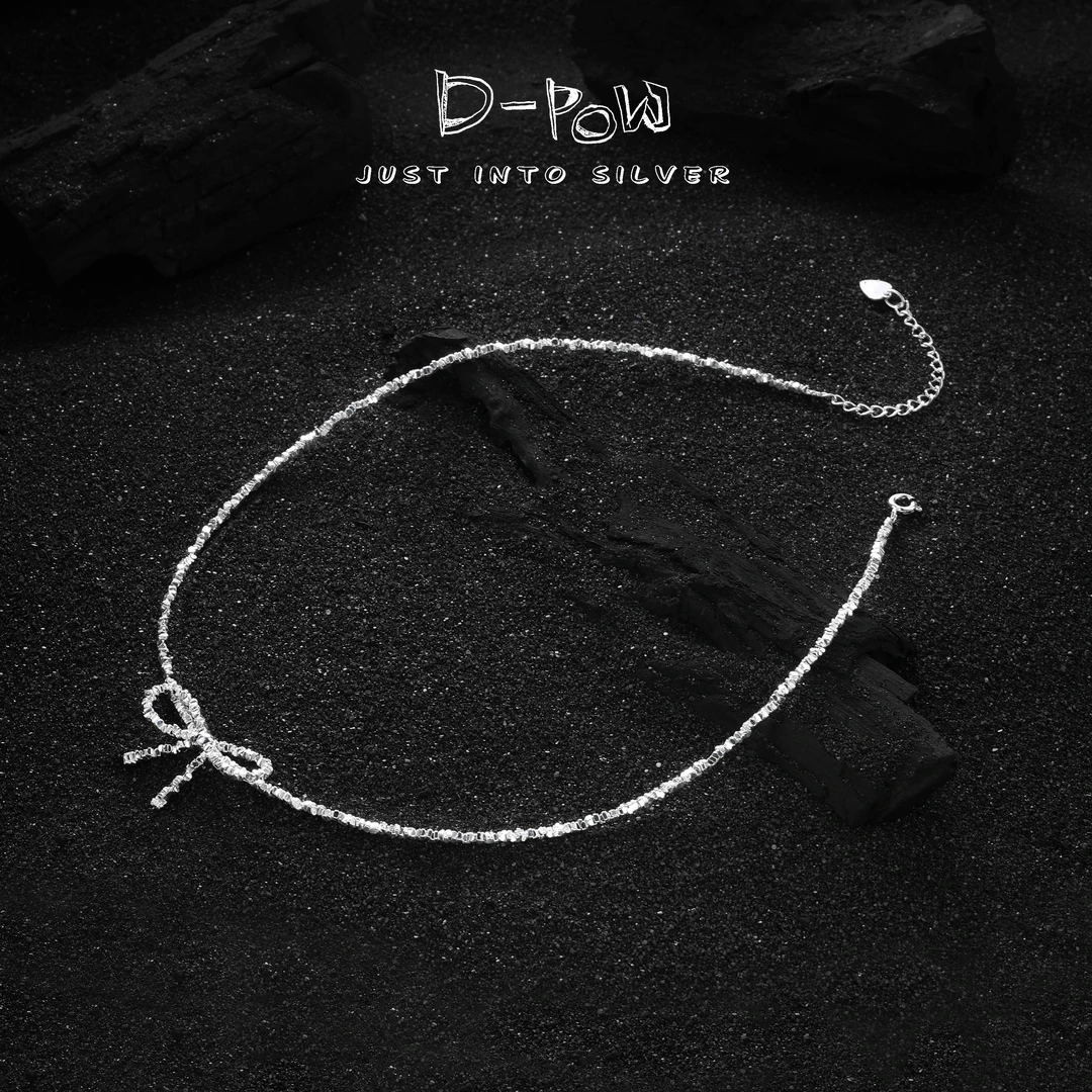 灯小炮 坠链均足银 冰冰蝴蝶结蕾丝缎带项链（40cm）（7356）气质