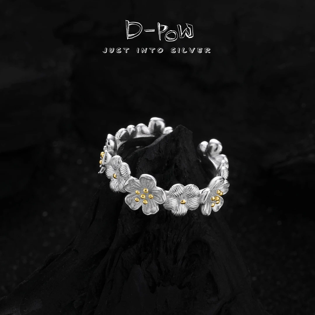 灯小炮 925银戒指 柏林花事小白茶戒指（7068）时尚百搭简约百搭