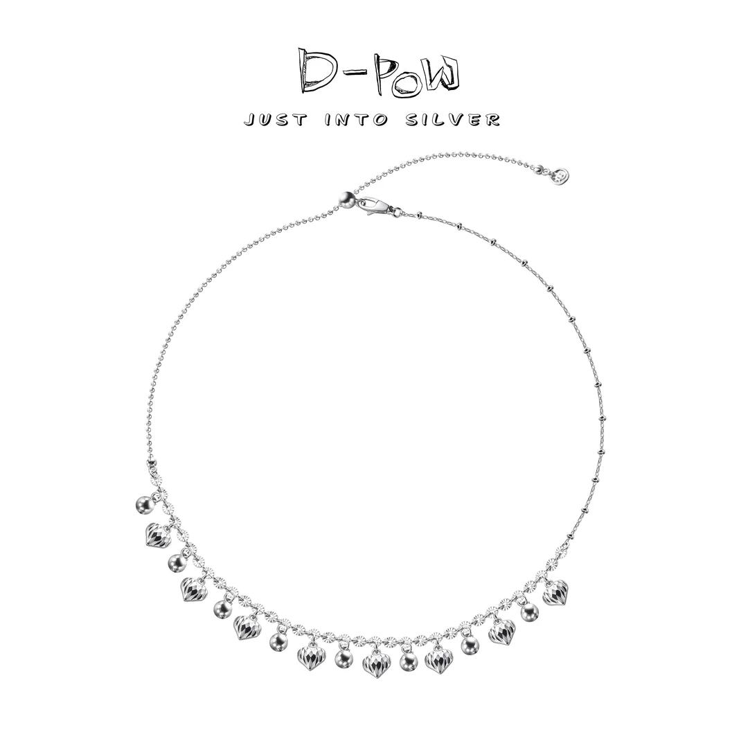 灯小炮 坠链均925银 镭射冰晶小白桃项链（51cm）（8063）气质轻