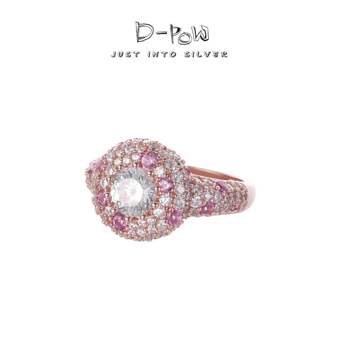 灯小炮 925银合成锆石戒指 戒指（8106）蓝色轻奢时尚设计师镶嵌