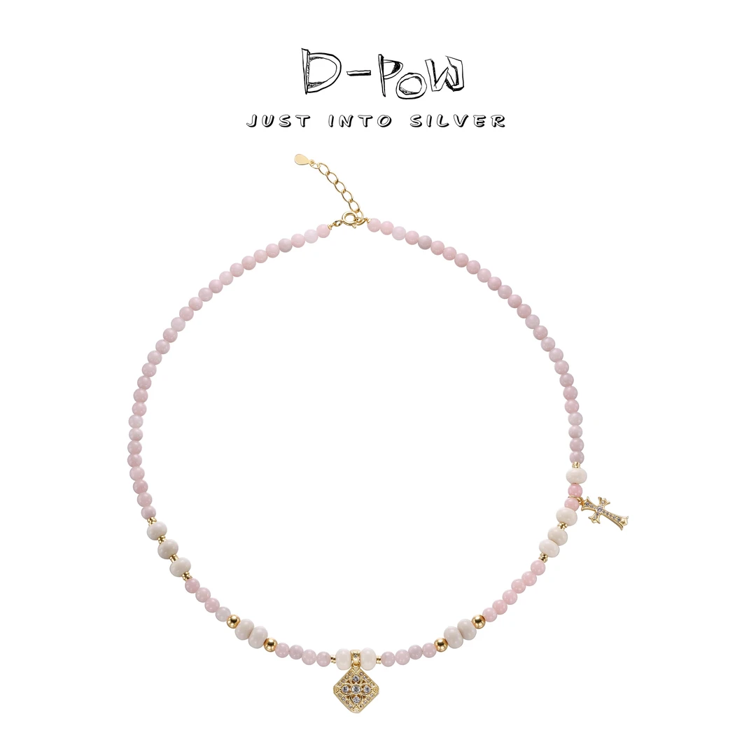 灯小炮 坠链均925银合成锆石 项链（44cm）（8156）气质轻奢时尚粉珠