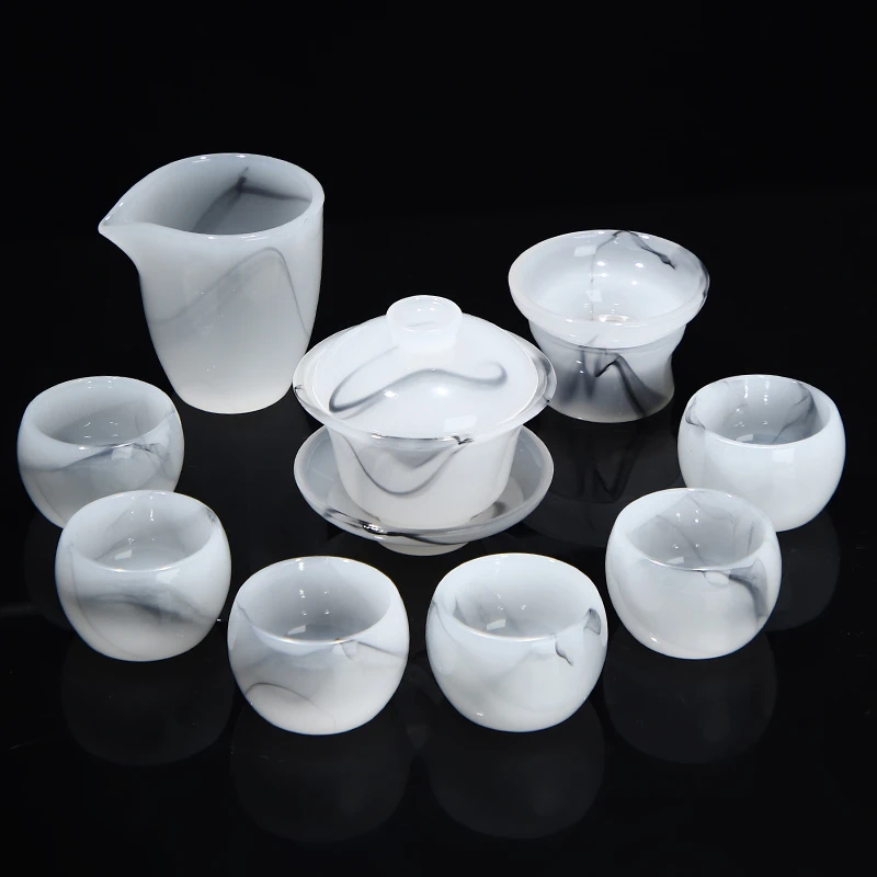 水墨琉璃功夫茶具套装漂黑手工玉瓷轻奢高档家用礼盒装礼品