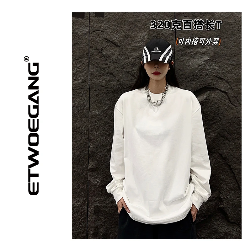 ETWOEGANG【320g双纱长T】潮牌重磅双纱棉纯色长袖打底男女同款上衣