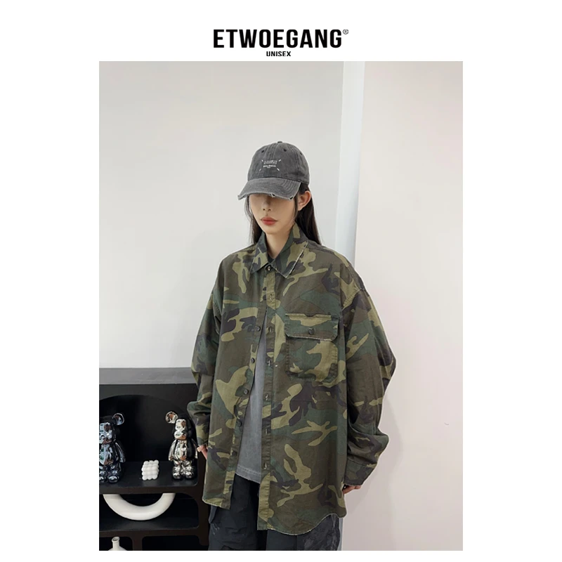 121【迷彩衬衫外套】秋季新款潮牌男女同款宽松美式休闲小众G3356