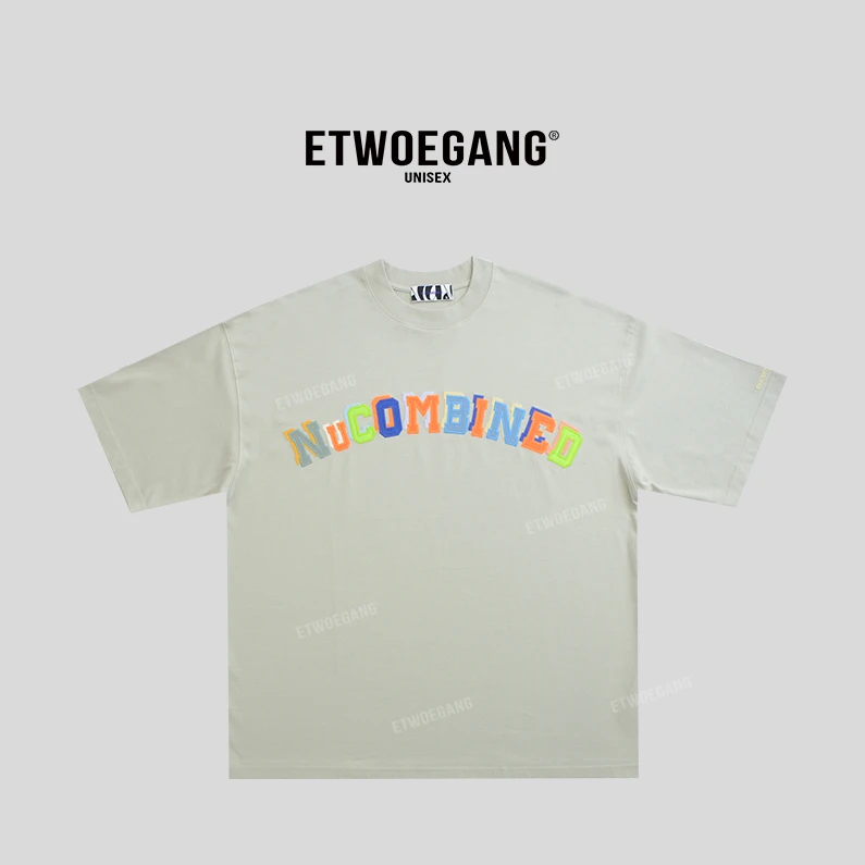ETWOEGANG【多巴胺刺绣T恤】小众洗水做旧潮牌男女上衣宽松重磅短袖