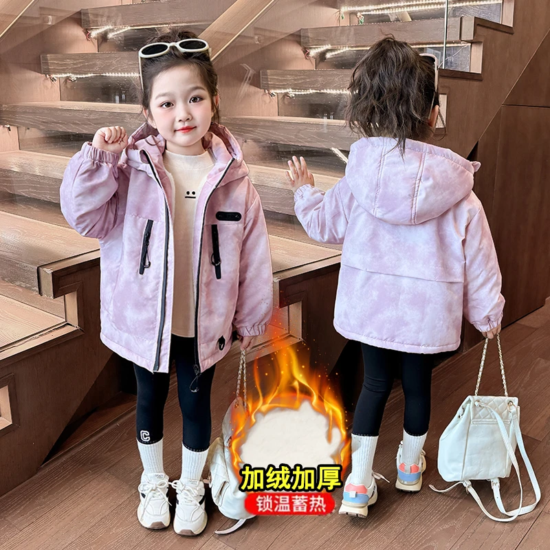 女童加绒外套2024秋冬儿1童加厚冬装女宝宝韩版毛毛潮派克服