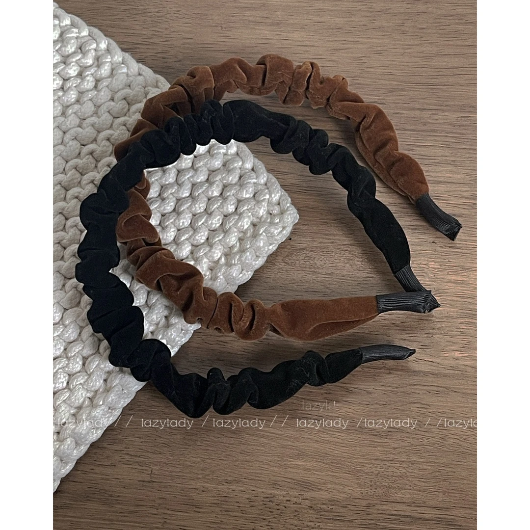 基础但品控hen好 高货秋冬丝绒褶皱花苞细发箍气质纯色头箍发卡女