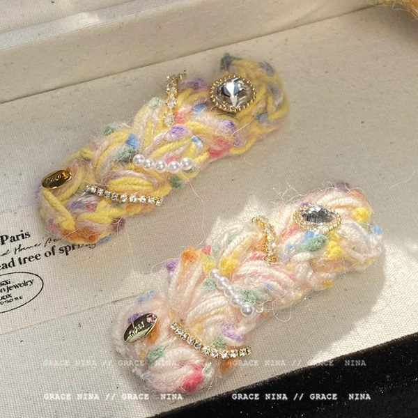 奶油泡芙~毛线前额碎发BB夹子发卡侧边发夹女高级感气质秋冬发饰