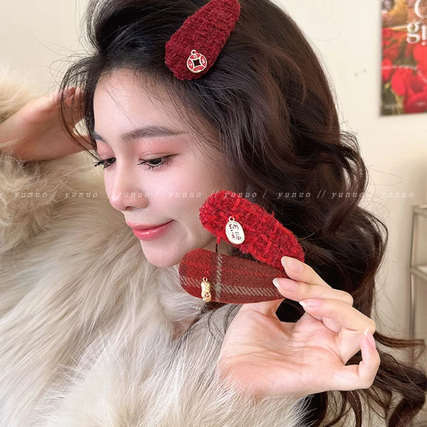 新年红色系侧边发夹女2023新款前额碎发刘海夹子头饰秋冬bb夹发卡