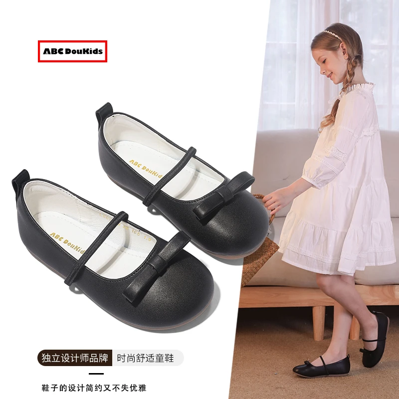 ABC Doukids女童单鞋新款软底浅口女孩皮鞋纯色款公主鞋日常百搭