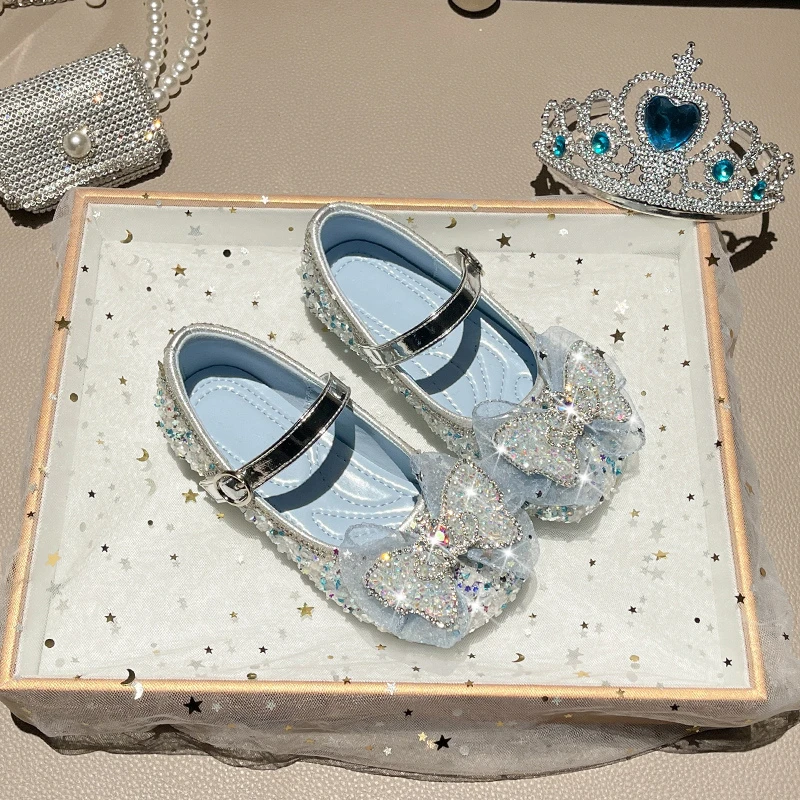 艾莎水晶公主鞋2023春秋季新款时尚儿童软底单鞋舒适百搭宝宝皮鞋