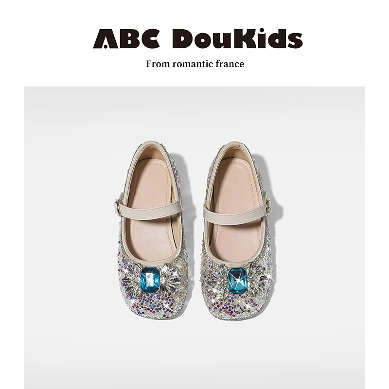 ABC Doukids女童水晶公主鞋2025新款春秋季方头儿童百搭宝宝单鞋