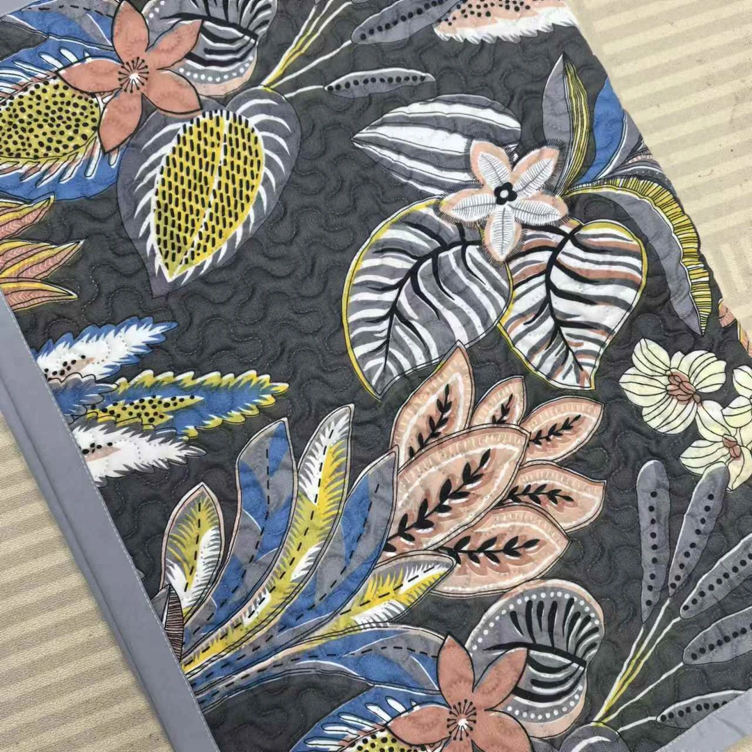 灰色多彩花园--80*220四季水洗棉毯加厚双面床盖绗缝沙发毯