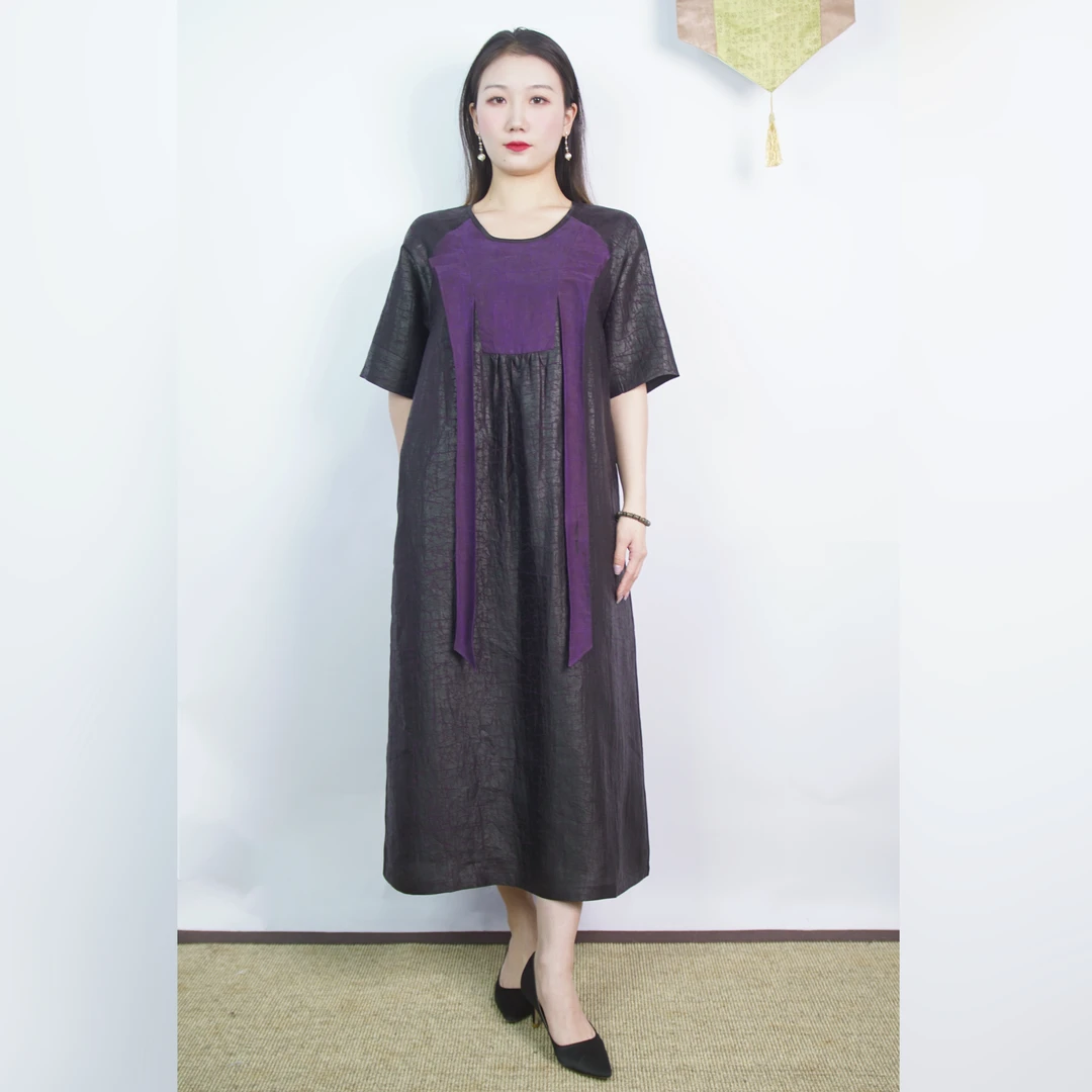 【万象有衣】紫蝴蝶-高端女装设计师款香云纱连衣裙5182