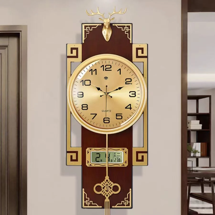 新款大气时尚挂钟静音扫描高档摆动钟装饰日历显示客厅挂钟新中式