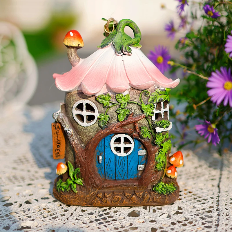 太阳能仿真树屋小夜灯户外花园创意装饰挂件庭院草坪造景树脂摆件